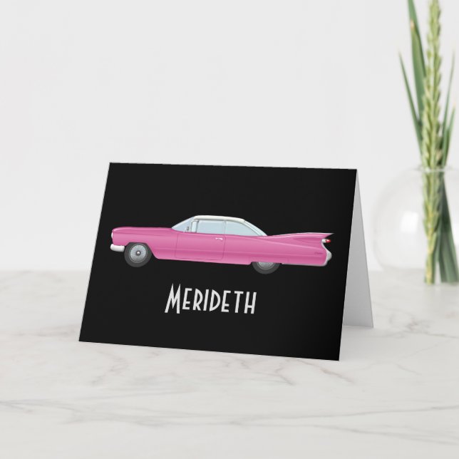 Personalized Retro Vintage Pink Car Note Cards (Front)