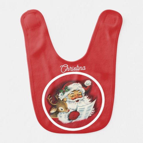 Personalized  Retro Vintage Santa Reindeer  Baby Bib