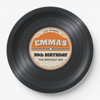 Personalized Retro Vinyl Record Birthday Paper Plates