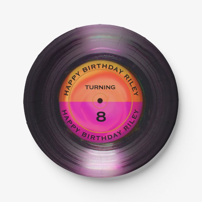 Personalized Retro Vinyl Record Birthday Party   Paper Plates (Front)