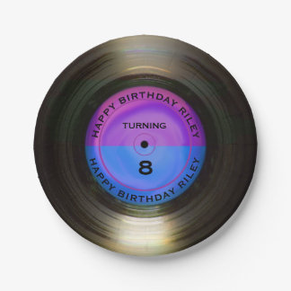 Personalized Retro Vinyl Record Birthday Party Paper Plates