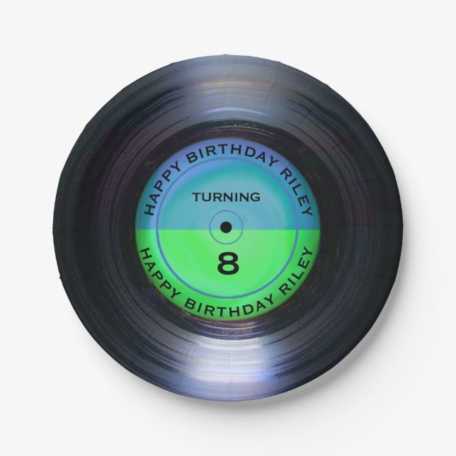 Personalized Retro Vinyl Record Birthday Party   Paper Plates (Front)