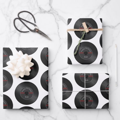 Personalized Retro Vinyl Record Birthday Wrap Wrapping Paper Sheets