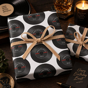 Personalized Retro Vinyl Record Wrapping Paper – V