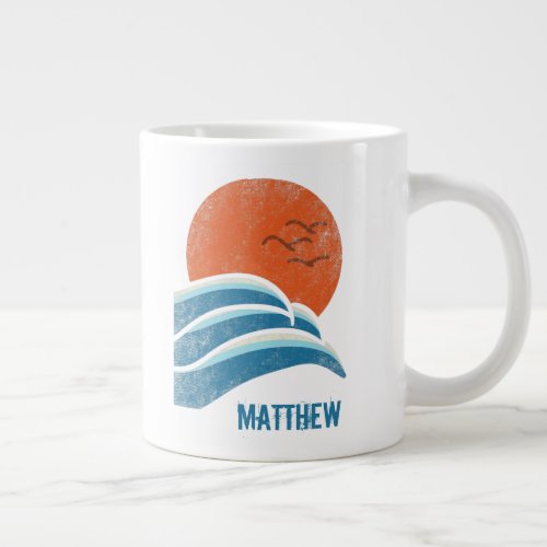 Personalized Retro Waves and Sun Beach Giant Coffee Mug