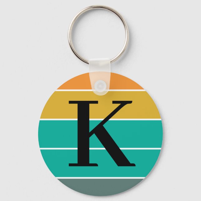 Personalized Retro Waves Monogram Keychain (Front)