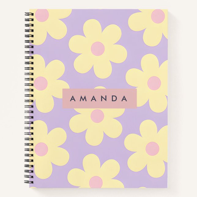 Personalized Retro Yellow Daisy Flower Notebook (Front)