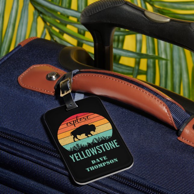 Personalized Retro Yellowstone National Park Luggage Tag (Front Insitu 1)