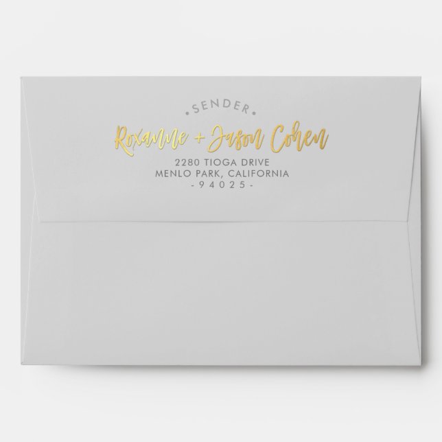 PERSONALIZED RETURN ADDRESS faux gold foil script Envelope (Back (Top Flap))