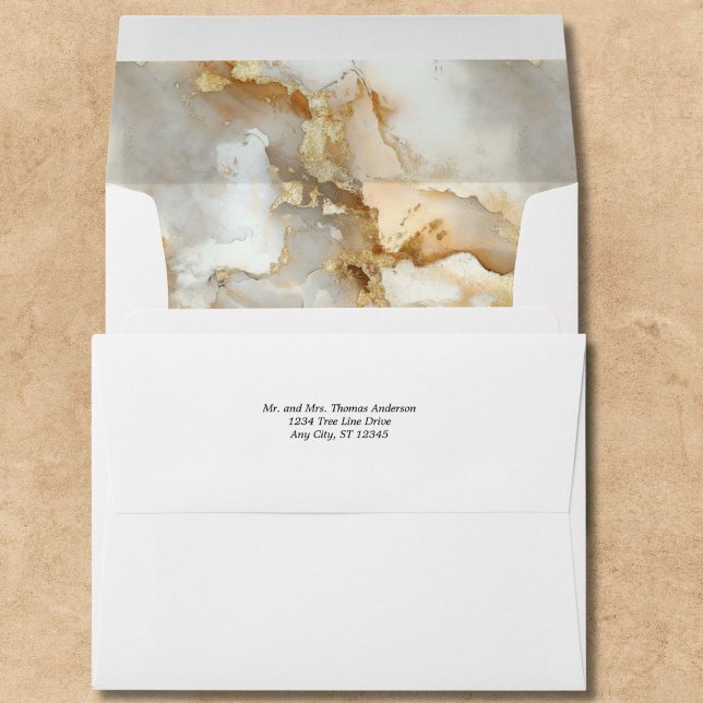 Personalized Return Address Gold Gray Marble  Envelope (Gold gray marble watercolor personalized return address label envelope birthday's, weddings, busines)