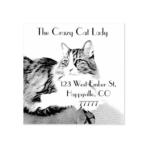 Personalized return address handsome cat rubber stamp