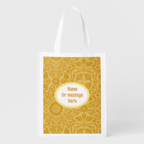 Personalized  Reusable Golden Yellow Floral  Grocery Bag