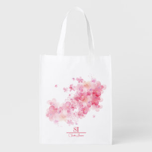 Personalized Reusable Grocery Bag   Pink Floral