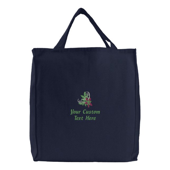 Personalized Reusable Shopping Bag, Eco Friendly Embroidered Tote Bag (Front)