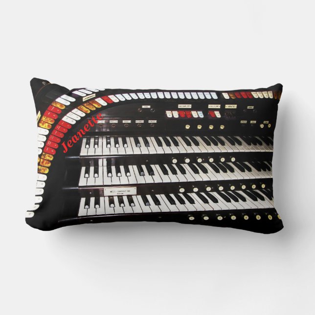 Personalized Reversible Antique Organ/Red Lumbar Pillow (Front)