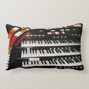 Personalized Reversible Antique Organ/Red Lumbar Pillow