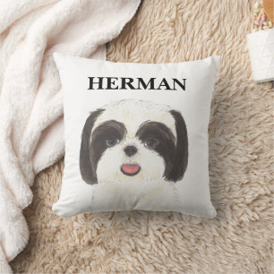 Personalized Reversible Black and White Shih Tzu Throw Pillow