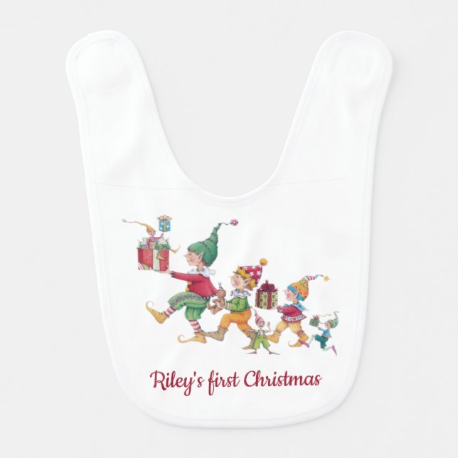 Personalized Reversible Christmas Holiday Baby Bib (Front)