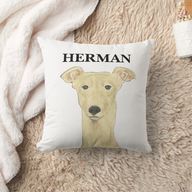 Personalized Reversible Fawn Greyhound Dog Throw Pillow (Blanket)