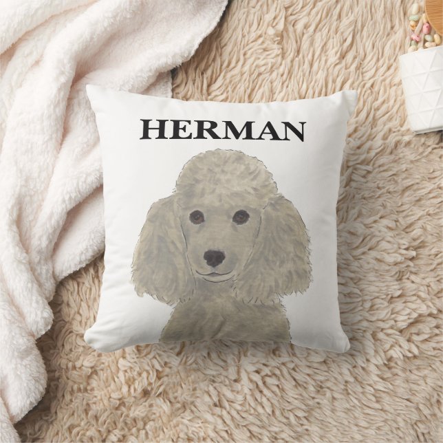 Personalized Reversible Grey Silver Poodle Throw Pillow (Blanket)