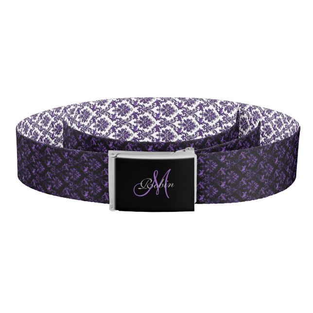 Personalized Reversible Purple Damask Print Belt (Coil)