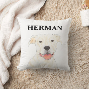 Personalized Reversible White Pitbull Staffy Dog Throw Pillow
