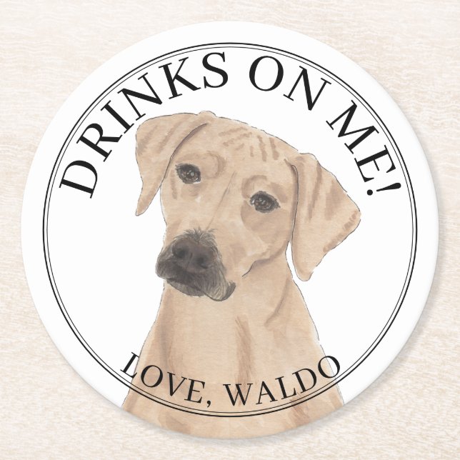 Personalized Rhodesian Ridgeback Dog Wedding Round Paper Coaster (Front)