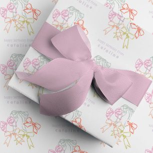 Personalized Ribbons and Bows Watercolor Birthday Wrapping Paper