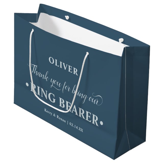 Personalized Ring Bearer Blue Thank You Large Gift Bag (Front Angled)