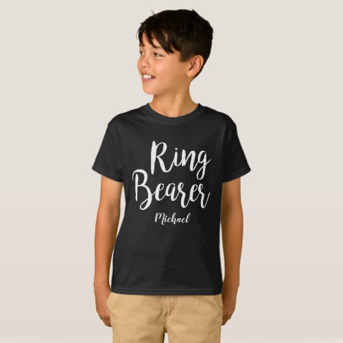 Personalized Ring Bearer Tshirt White Calligraphy