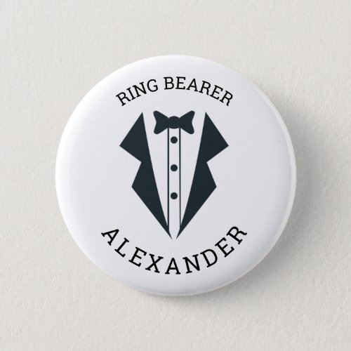Personalized Ring Bearer Tuxedo Black White Button