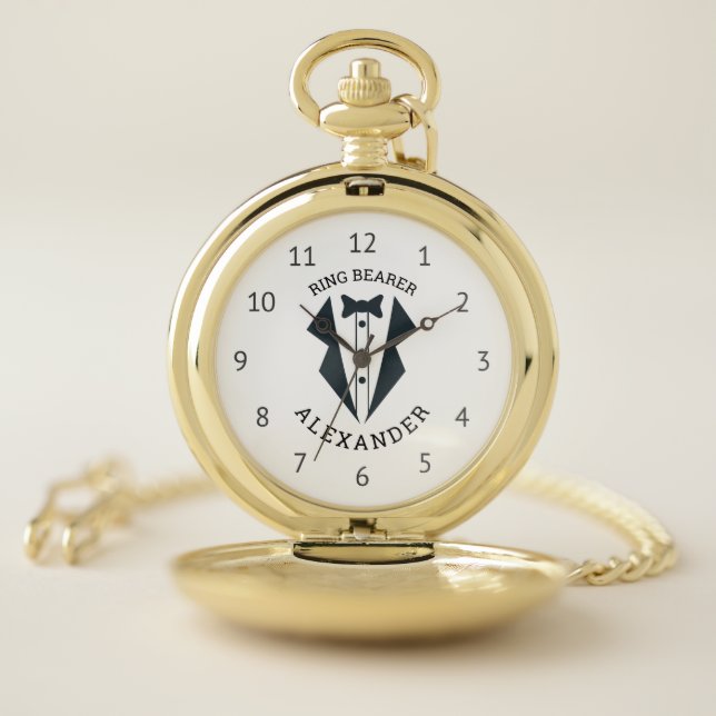 Personalized Ring Bearer Tuxedo Black White Pocket Watch (Inside)