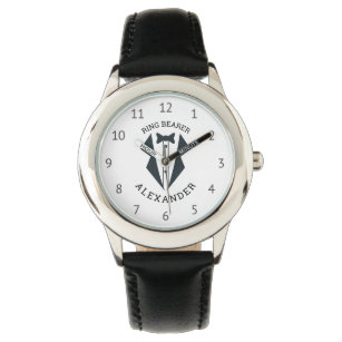 Personalized Ring Bearer Tuxedo Black White Watch