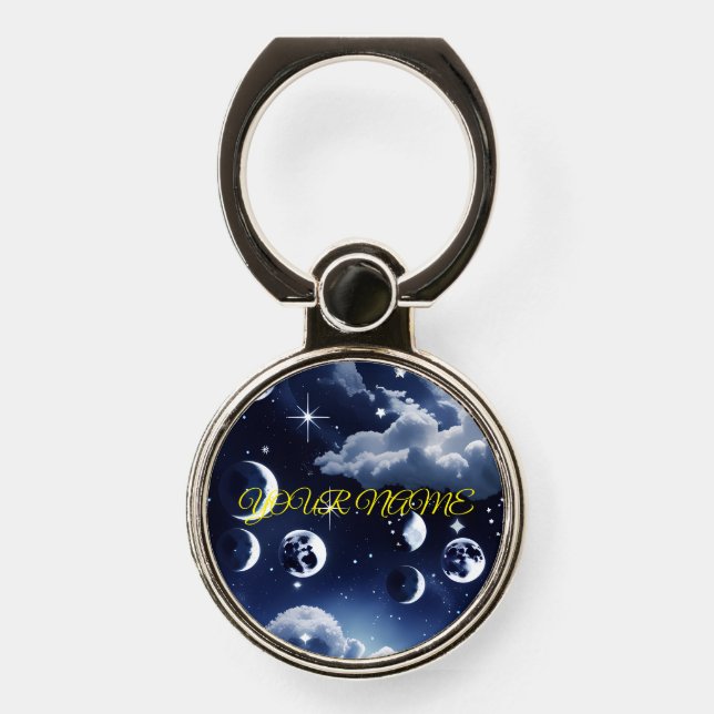 Personalized  Ring Holder Silver Celestial Moon (Front)