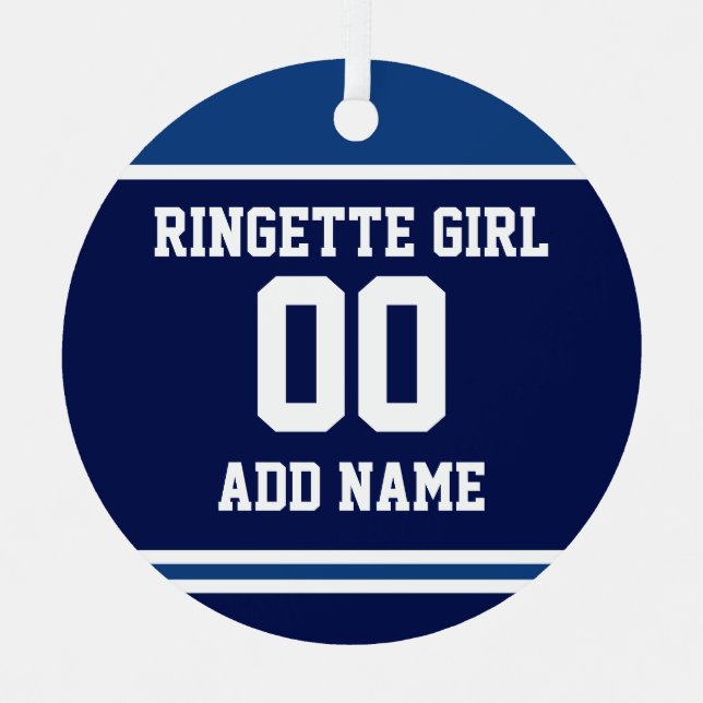 Personalized Ringette Girl Sports Jersey Style Metal Ornament (Front)