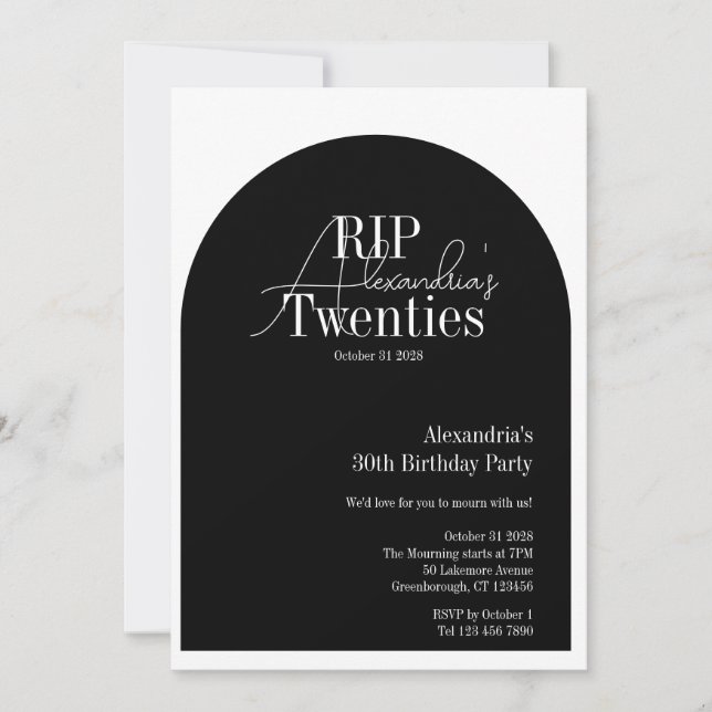 Personalized RIP 20s 30th birthday party Invitation (Front)