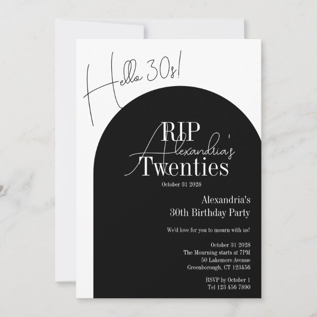 Personalized RIP 20s Hello 30s 30th birthday party Invitation (Front)