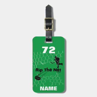 Personalized Rip The Net Hockey Player black green Luggage Tag