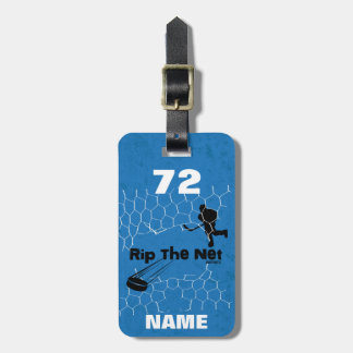 Personalized Rip The Net Hockey Player blue Luggage Tag