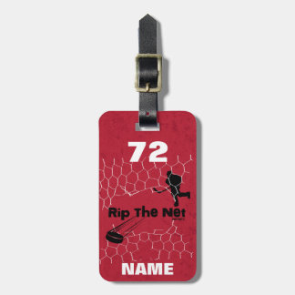 Personalized Rip The Net Hockey Player red Luggage Tag