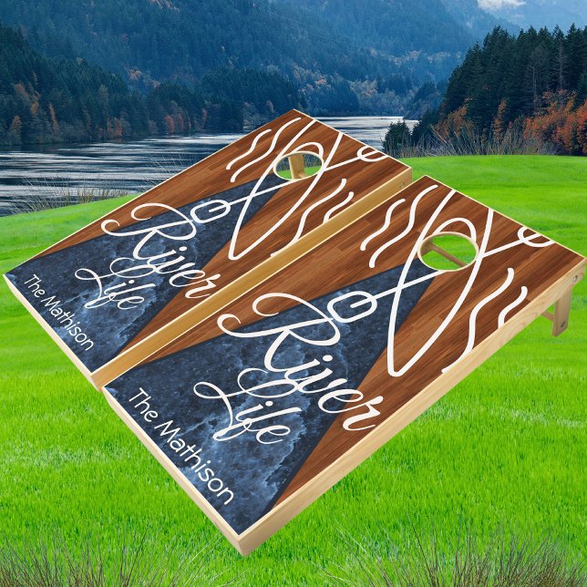 Personalized River Life Blue Marble Kayak Cornhole Set (Creator Uploaded)