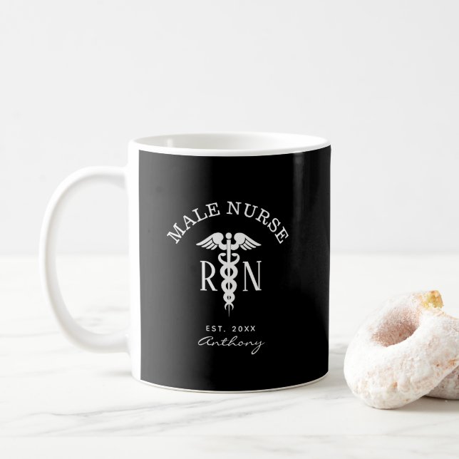 Personalized RN Male Nurse Graduation Gift Coffee Mug (With Donut)