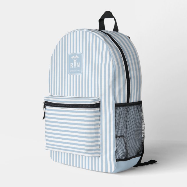 Personalized RN Modern and Elegant Stripes Pattern Printed Backpack (Back Corner Right)