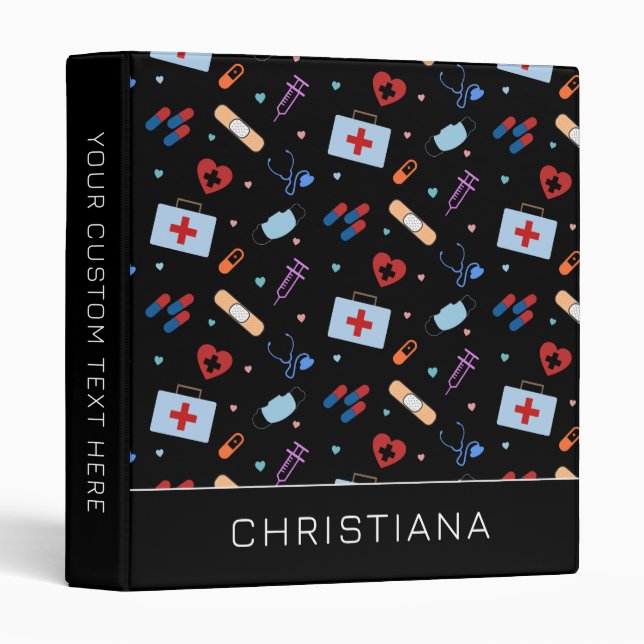 Personalized RN Nurse | Doctor Medical Pattern 3 Ring Binder (Front/Spine)