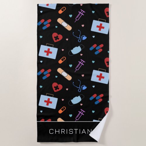 Personalized RN Nurse  Doctor Medical Pattern Beach Towel