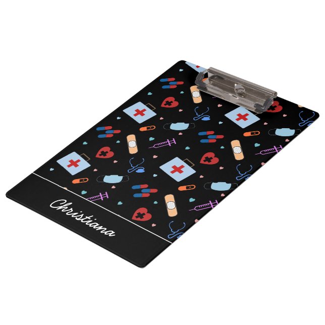 Personalized RN Nurse | Doctor Medical Pattern Clipboard (Angled)