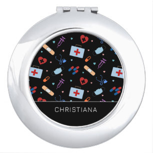 Personalized RN Nurse Doctor Medical Pattern Compact Mirror