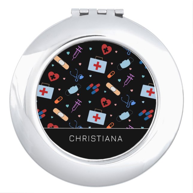 Personalized RN Nurse | Doctor Medical Pattern Compact Mirror (Front)