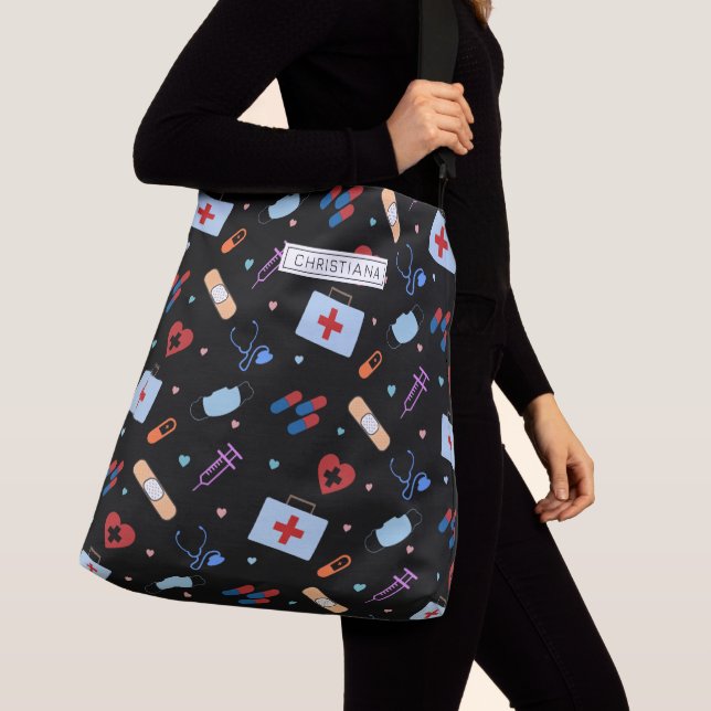 Personalized RN Nurse | Doctor Medical Pattern Crossbody Bag (Close Up)