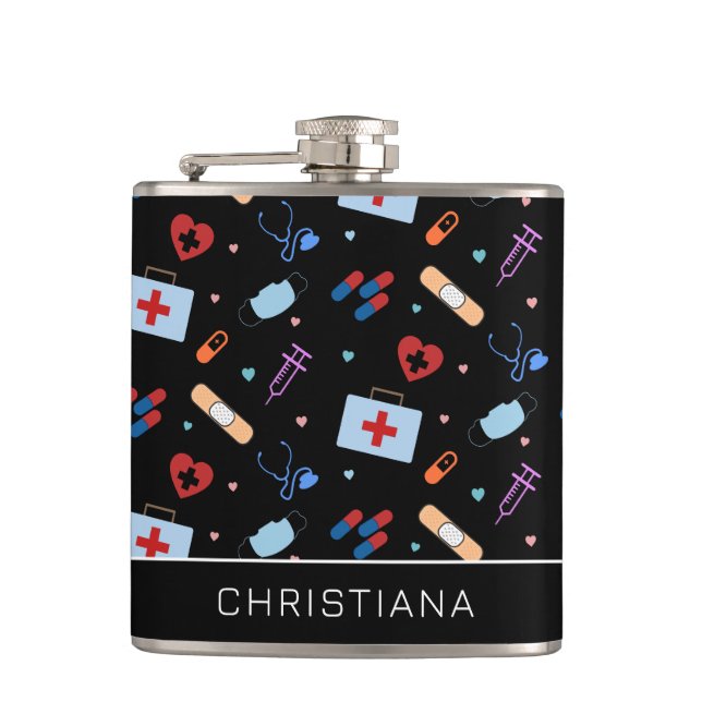 Personalized RN Nurse | Doctor Medical Pattern Flask (Front)